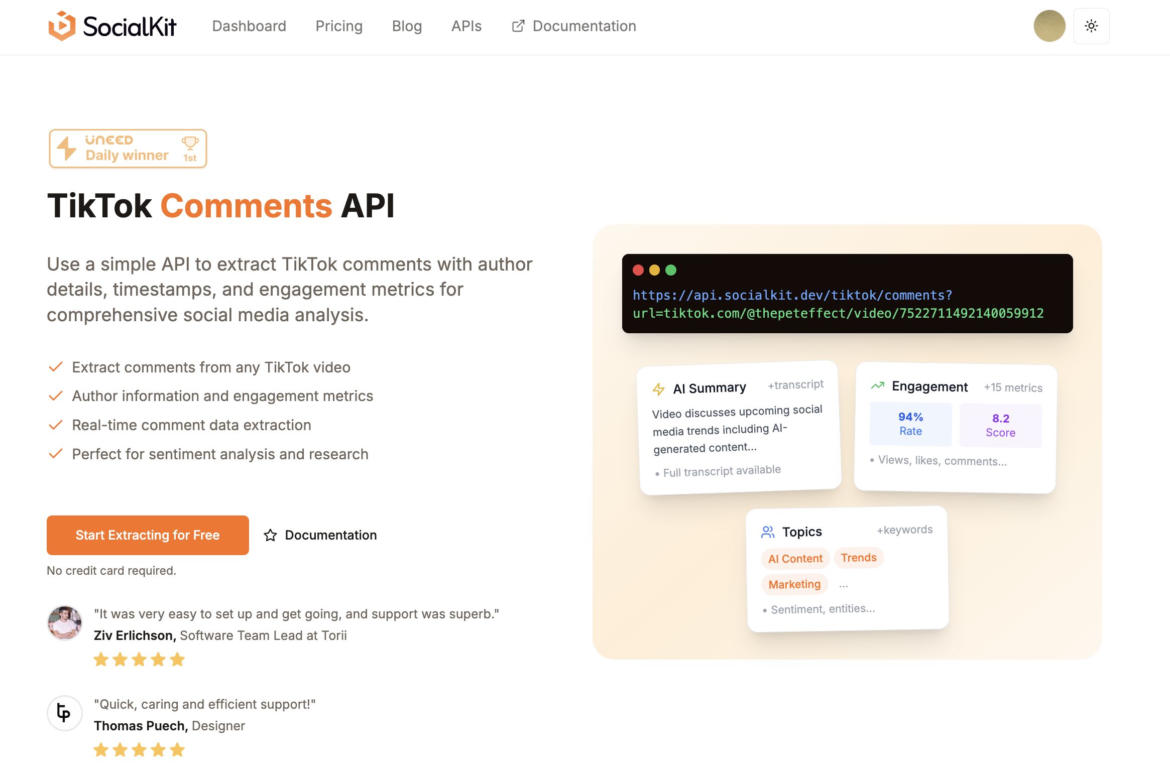 SocialKit TikTok Comments API