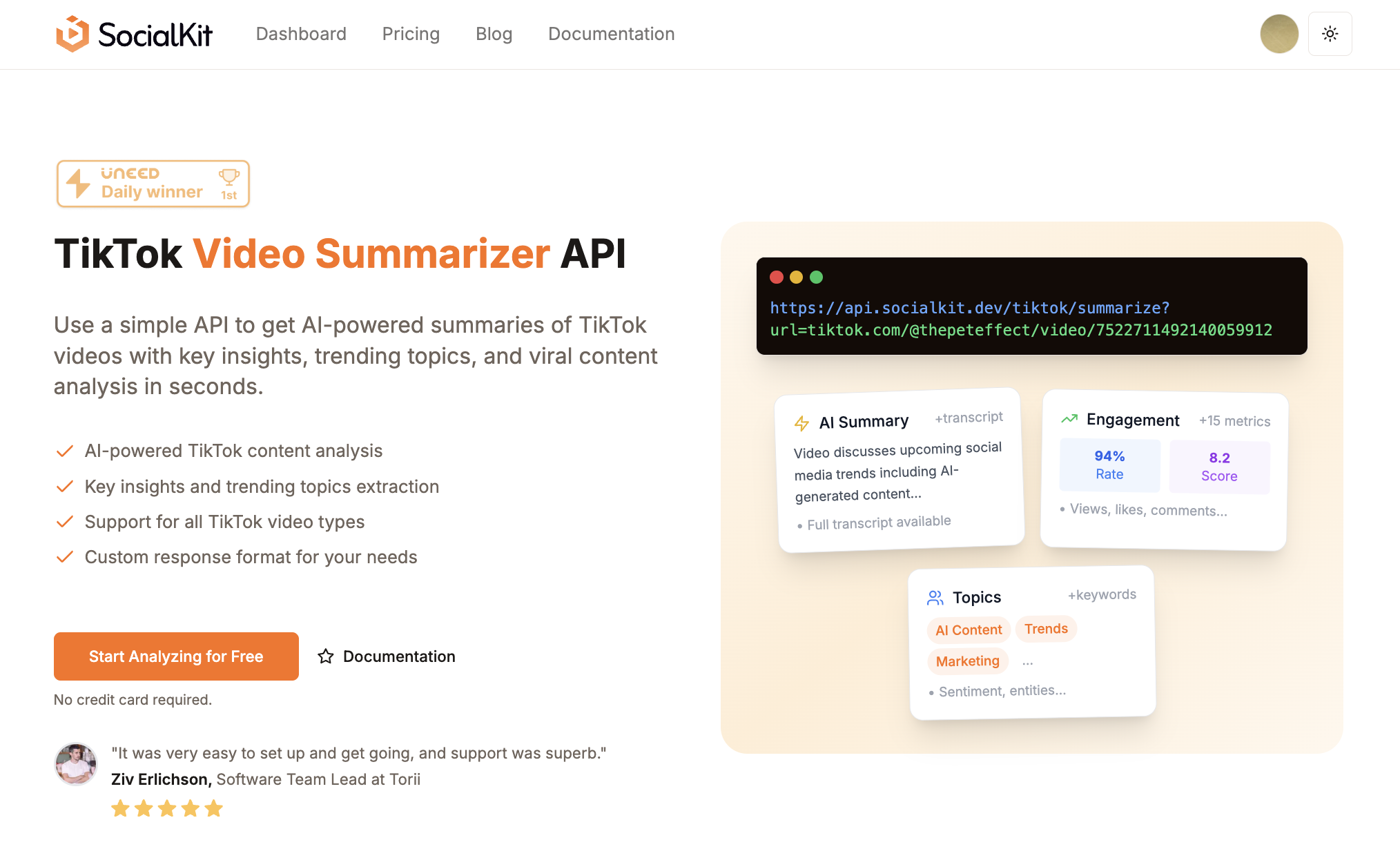 SocialKit TikTok Summary API